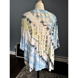 Tparty blue tie dye short sleeve top cut outs on back Large